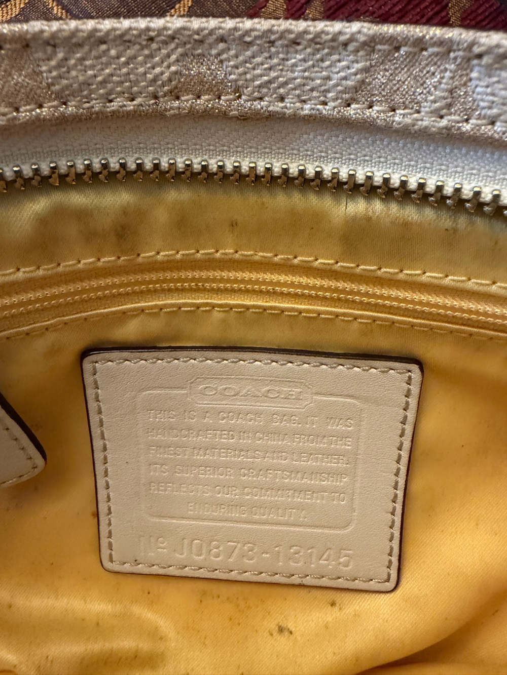 Vintage Authentic Y2K Coach Beige & Yellow Signature Canvas Wristlet Gold - Picture 4 of 8